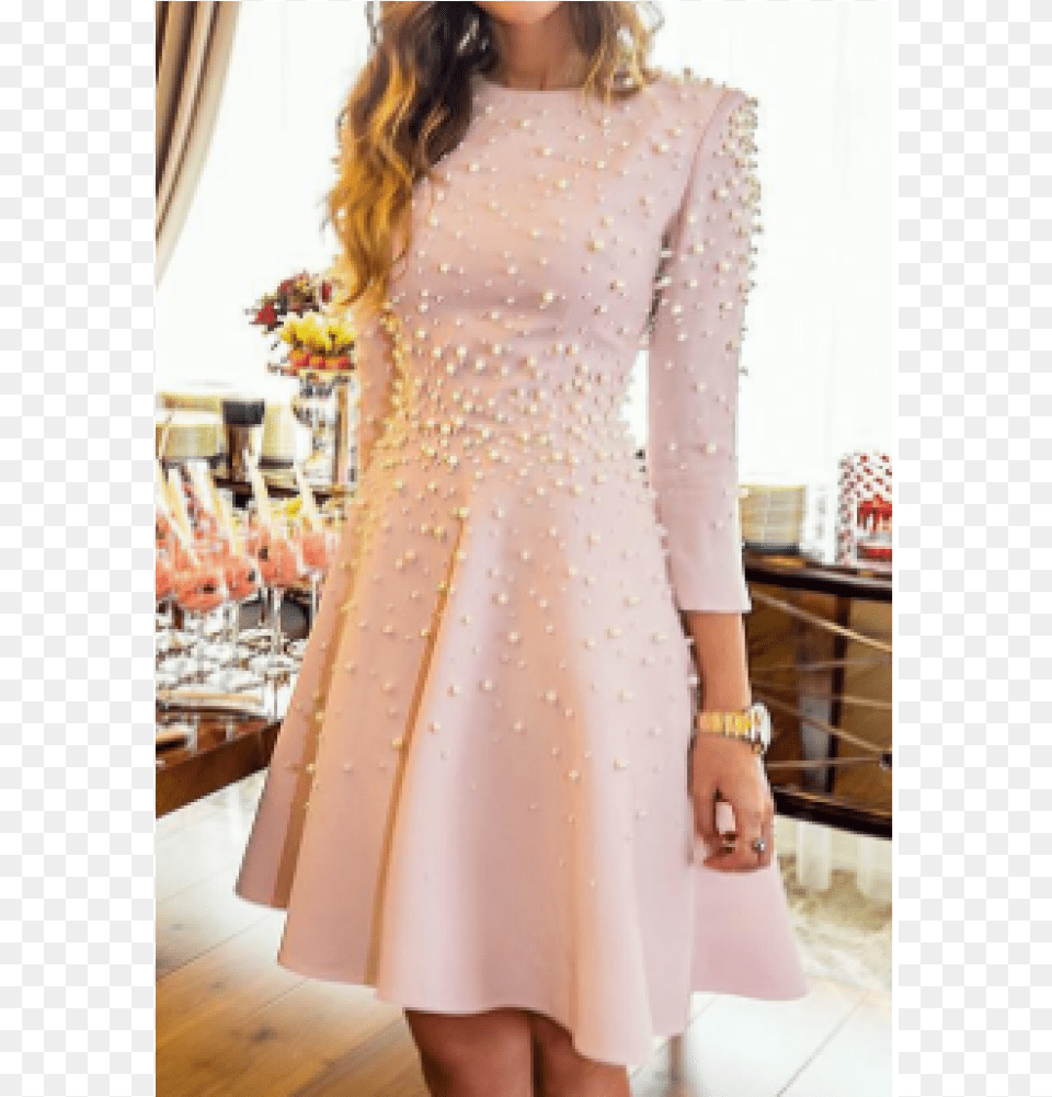Pearl Detailed Pink Dress Selma Cilek Inci Elbise, Formal Wear, Clothing, Evening Dress, Sleeve Free Png Download