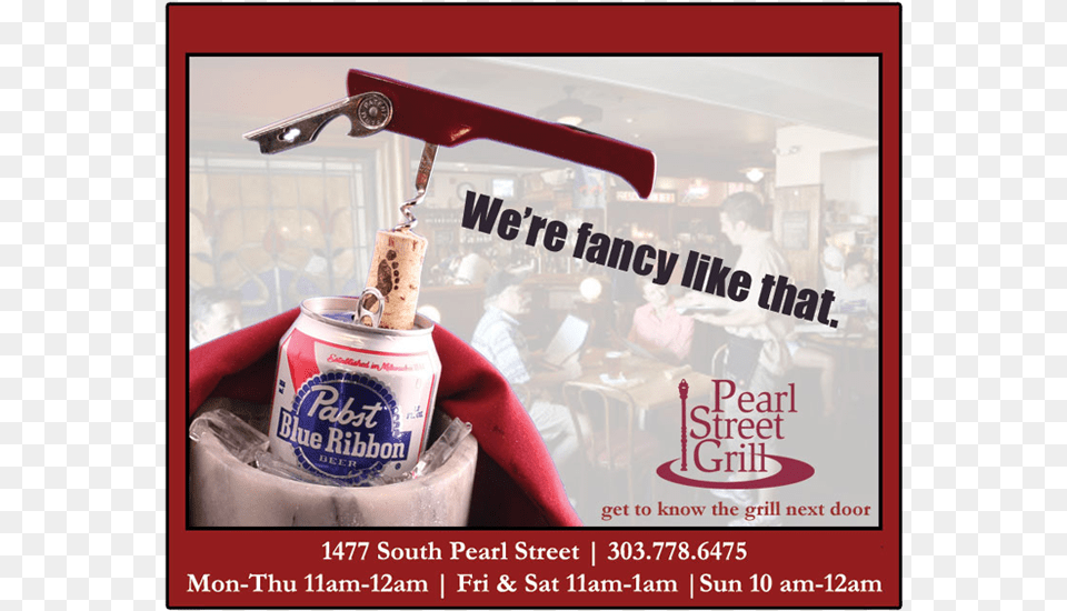 Pearl Street Grill Pabst Blue Ribbon, Advertisement, Can, Tin, Person Free Transparent Png