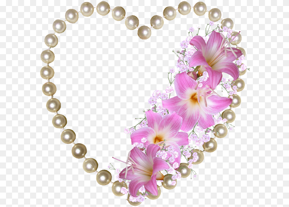 Pearls Heart Lilies Decoration Flower Good Night Love, Accessories, Jewelry, Necklace, Plant Free Png Download