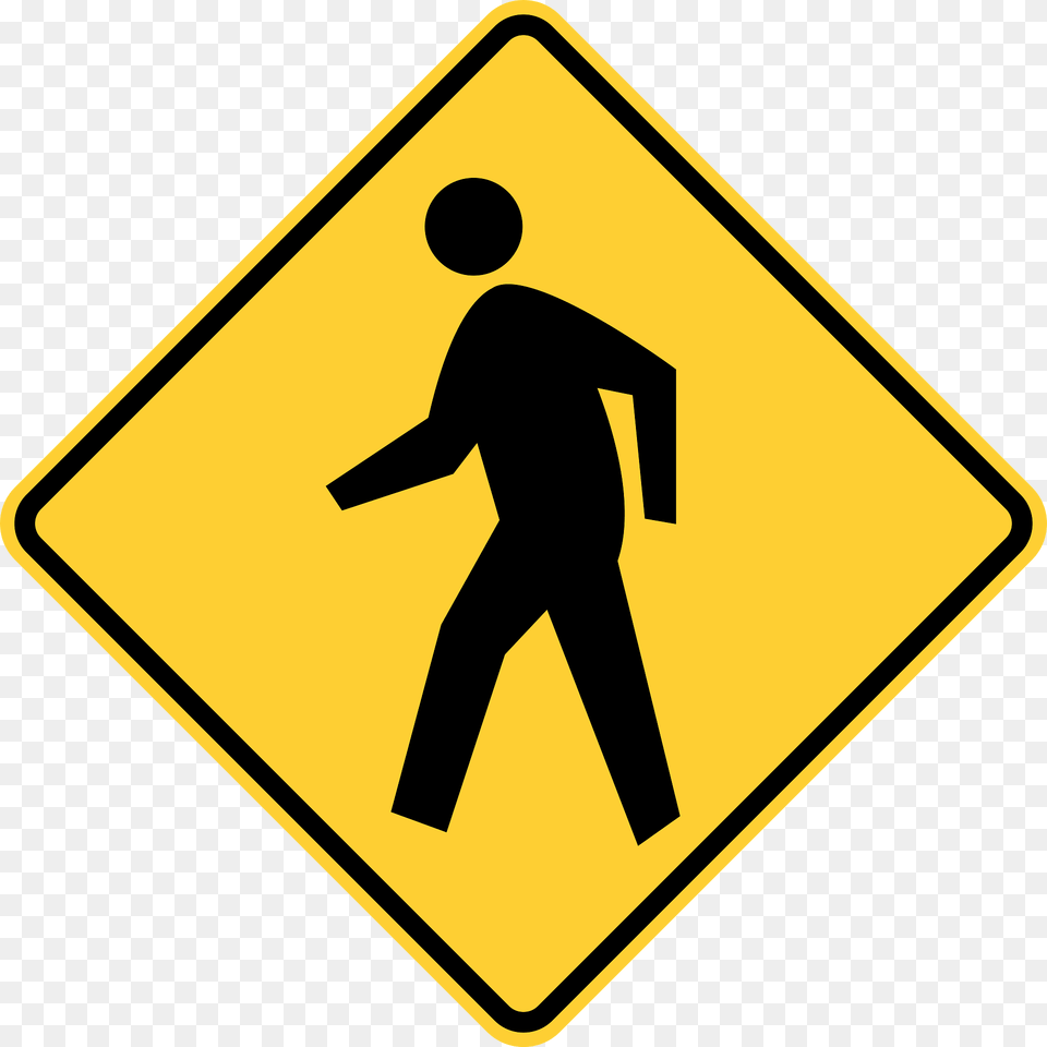Pedestrian Crossing A Fluorescent Yellow Green Background May Be Used With This Sign Clipart, Symbol, Road Sign, Adult, Male Png Image