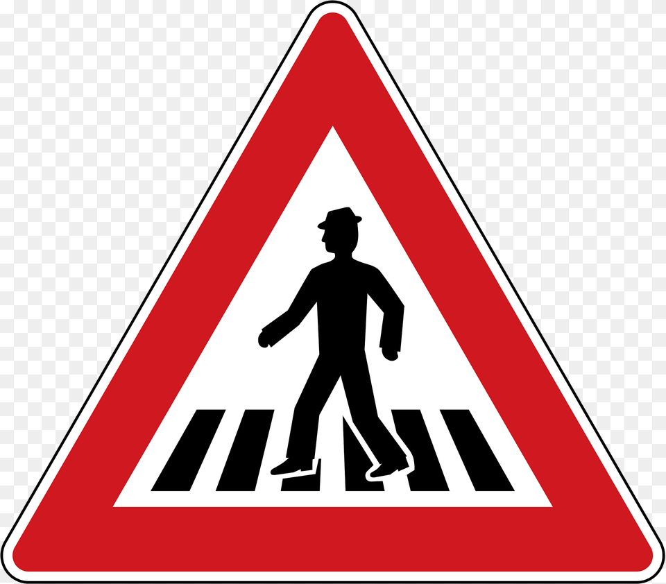 Pedestrian Crossing Ahead Sign In Czech Republic Clipart, Symbol, Adult, Male, Man Free Transparent Png