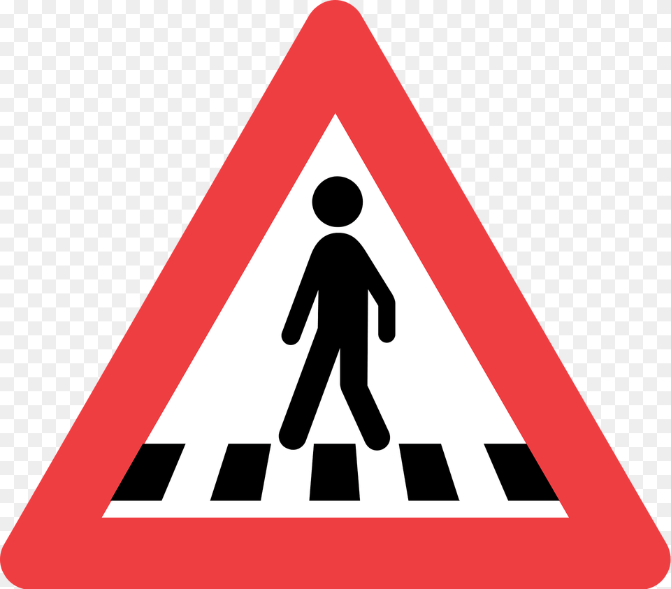 Pedestrian Crossing Ahead Sign In Denmark Clipart, Symbol, Road, Tarmac, Person Png