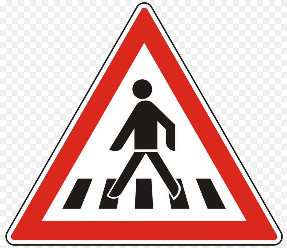 Pedestrian Crossing Ahead Sign In Hungary Clipart, Symbol, Road Sign, Adult, Male Png