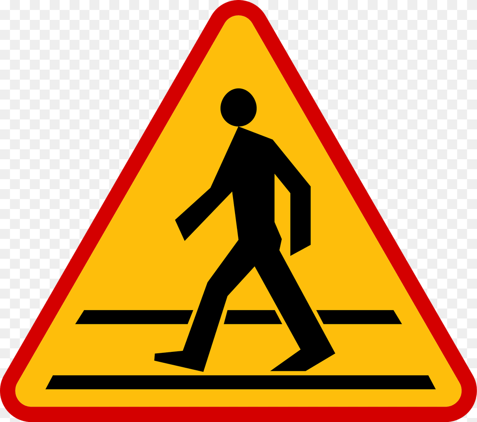 Pedestrian Crossing Ahead Sign In Poland Clipart, Symbol, Adult, Male, Man Png Image