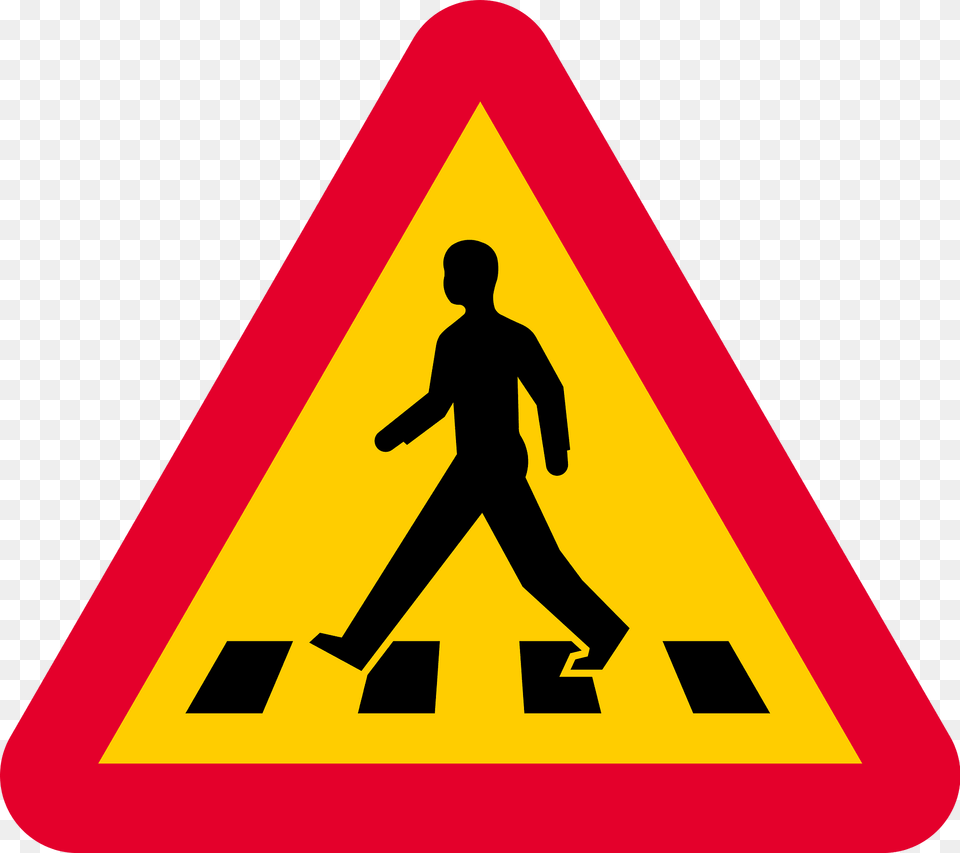 Pedestrian Crossing Ahead Sign In Sweden Clipart, Symbol, Adult, Male, Man Png Image