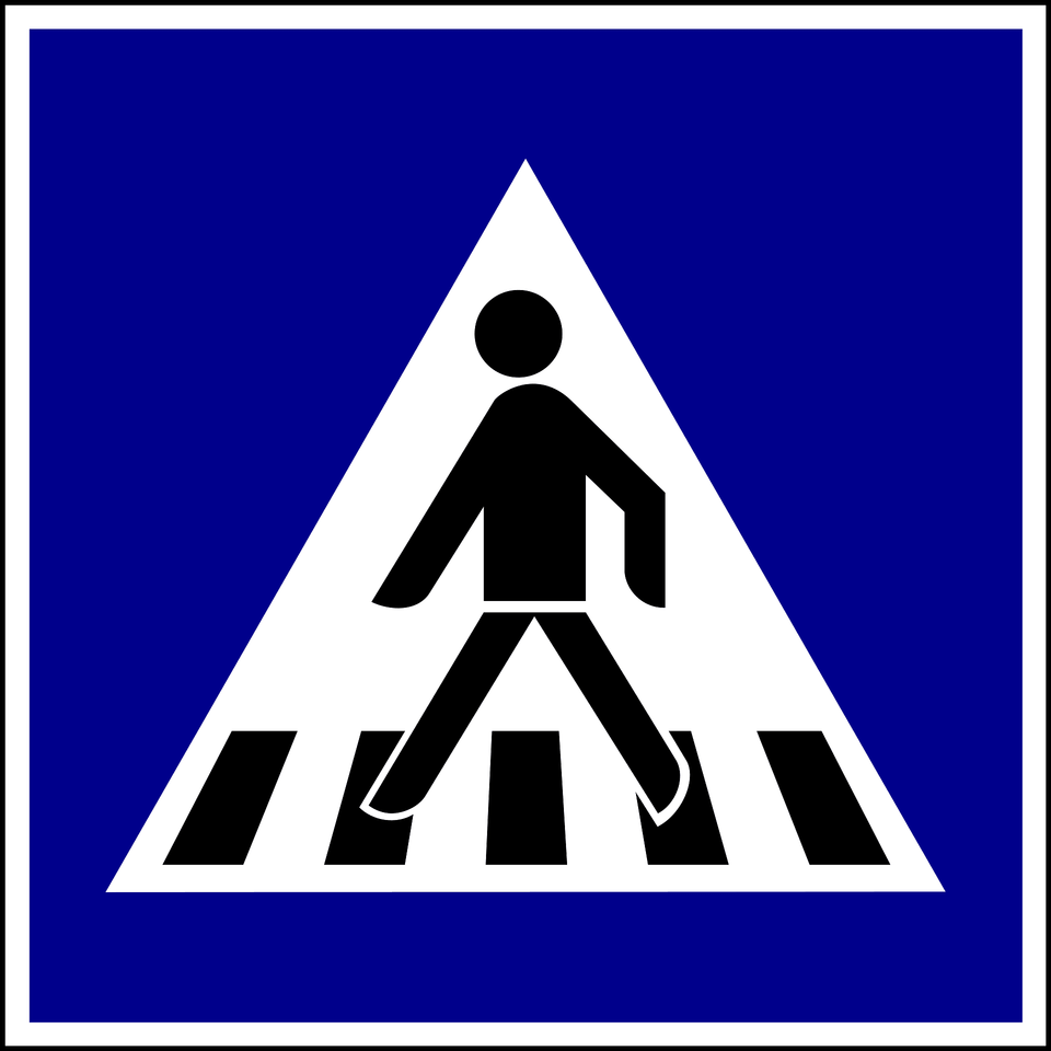 Pedestrian Crossing Sign In Hungary Clipart, Symbol, Triangle, Tarmac, Road Png