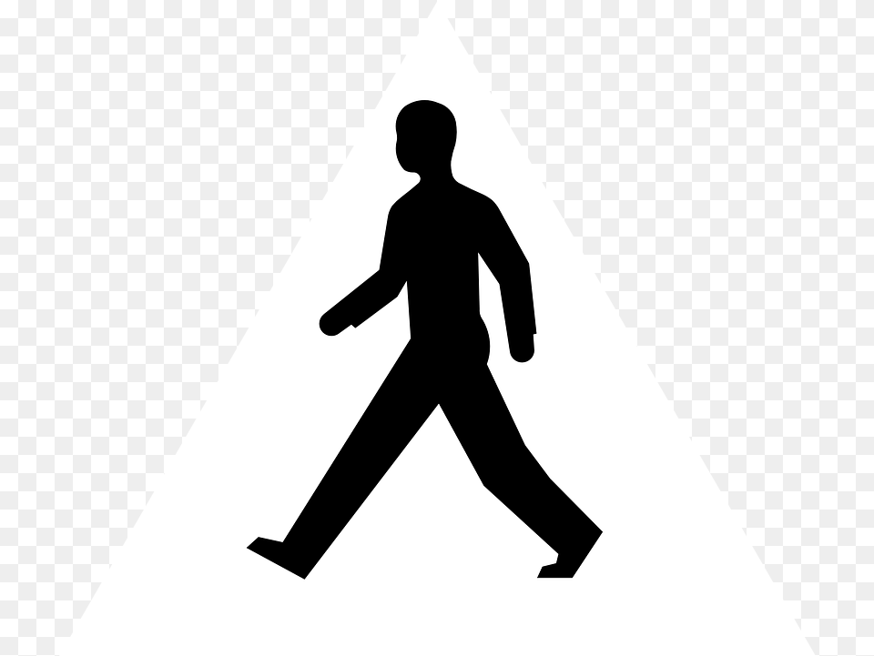 Pedestrian Image Black And White Person Walking Clipart, Silhouette, Triangle, Adult, Male Free Png