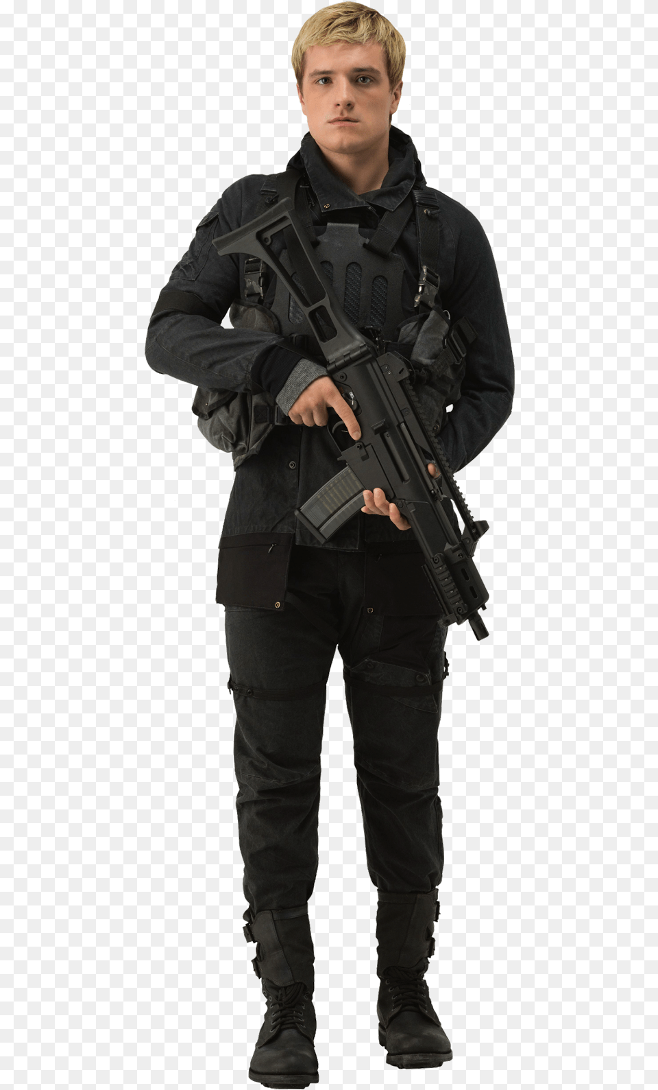 Peeta Hunger Games Rifle, Weapon, Firearm, Gun, Person Png Image