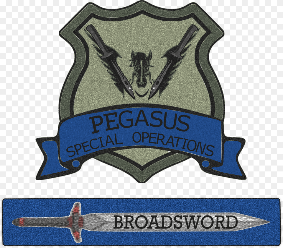 Pegasus Blue Team Broadsword Emblem, Badge, Logo, Symbol, Blade Free Png