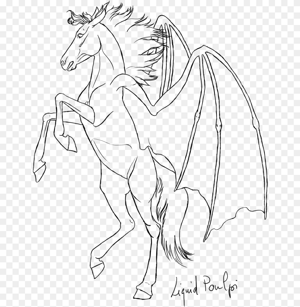 Pegasus Drawing Undead Line Art, Gray Free Png