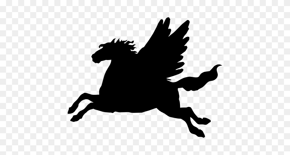 Pegasus Winged Horse Black Side View Silhouette Shape, Stencil, Animal, Mammal Png Image