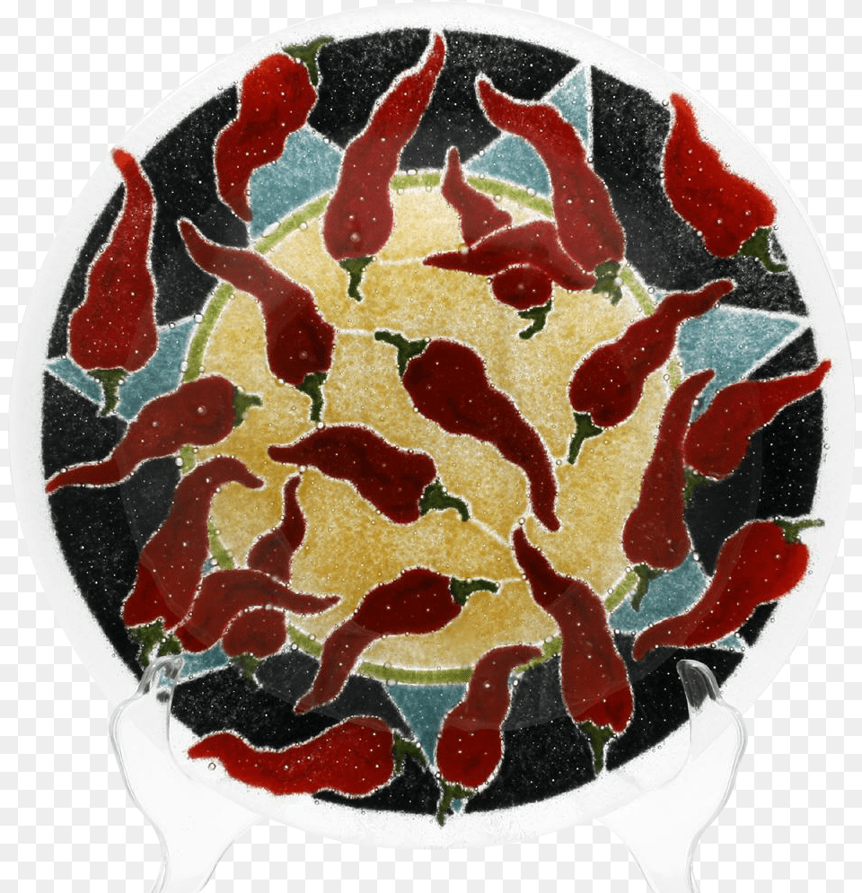 Peggy Karr Chili Peppers Fused Glass Bowl Studio Art Fused Glass, Meal, Food, Dish, Pottery Free Transparent Png