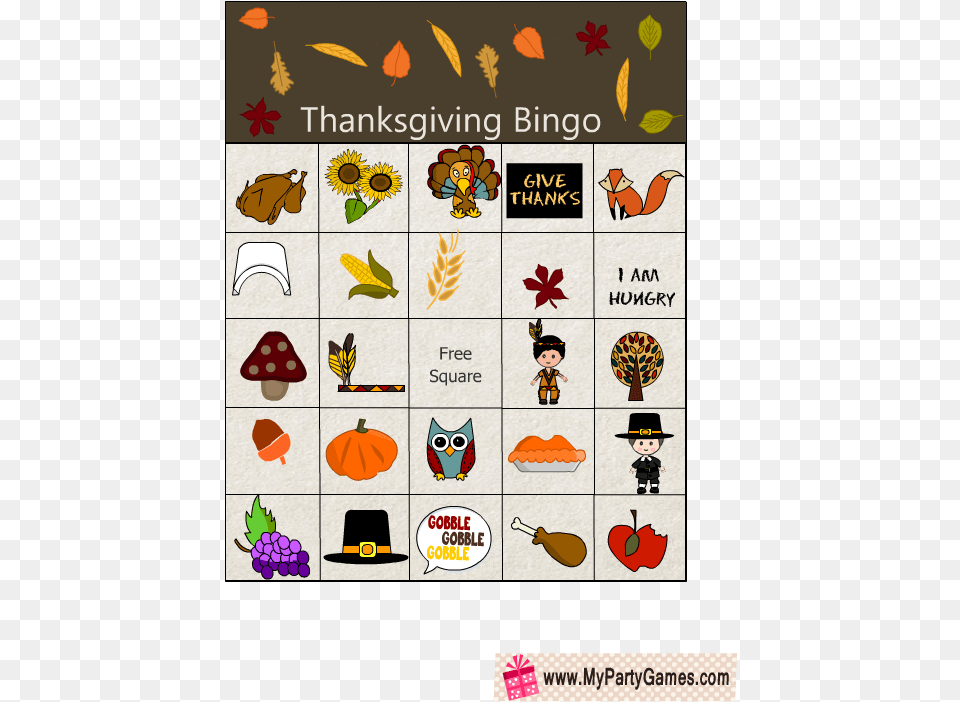 Peintable Thanksgiving Bingo Cards, Person, Animal, Baby, Bird Free Png Download