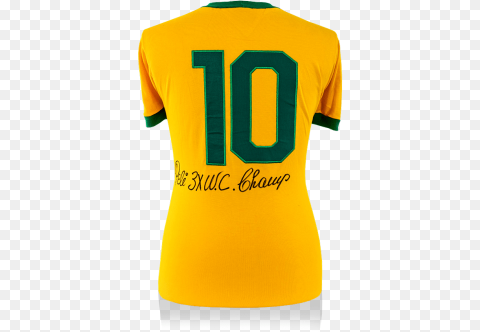 Pele Back Signed Retro Brazil Home Shirt 3x World Cup Champ Special Edition Short Sleeve, Clothing, T-shirt, Jersey Png Image