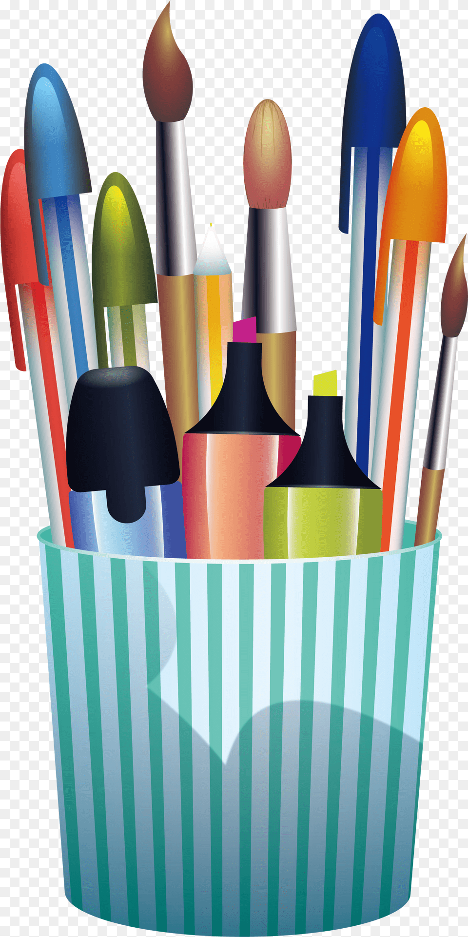 Pencil Clip Art Green Stripe Pen Container Pencil, Brush, Device, Tool Free Transparent Png