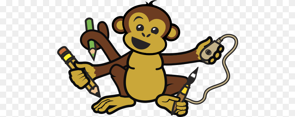 Pencils Clipart Monkey Monkey Holding A Pencil, Bulldozer, Cartoon, Machine, Face Free Png Download