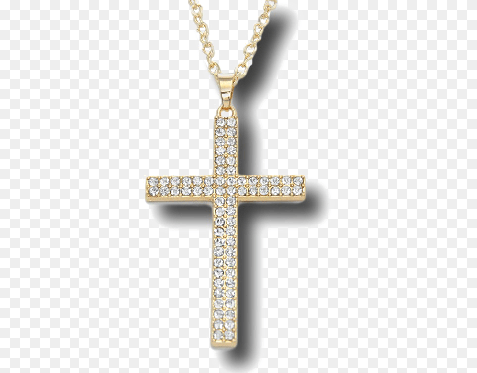 Pendant File 14k Gold Cross Diamond Pendant Long Chain Necklace, Accessories, Symbol, Gemstone, Jewelry Free Png Download