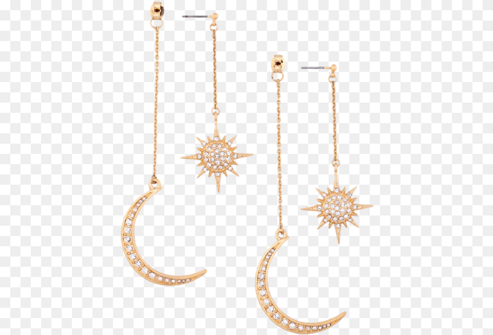 Pendientes Sol Y La Luna Rhinestoned Star Moon Drop Earrings, Accessories, Earring, Jewelry, Diamond Free Png