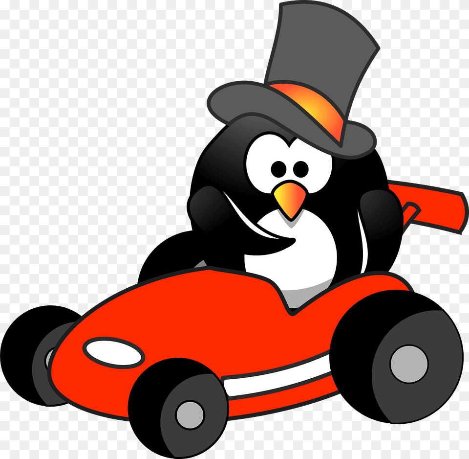 Penguin In Red Car Clipart, Grass, Lawn, Plant, Device Free Transparent Png