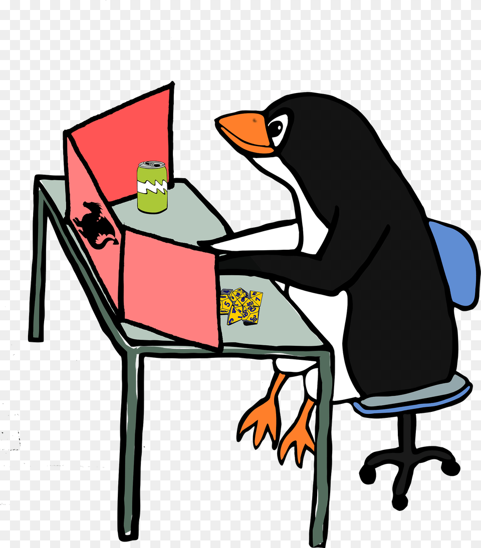 Penguin Studying Clipart, Furniture, Table, Computer, Desk Free Png Download