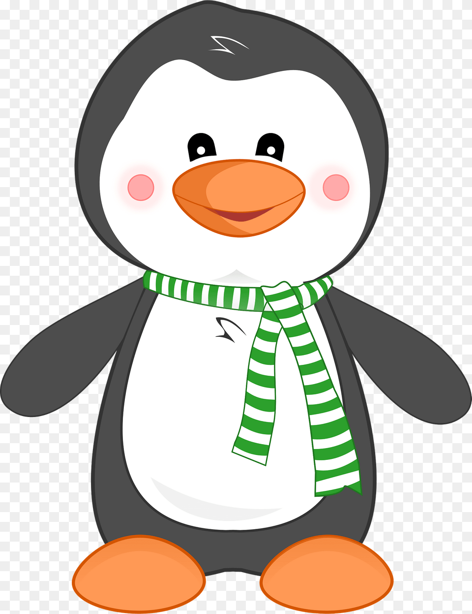 Penguin Wearing A Green Striped Scarf Clipart, Winter, Nature, Outdoors, Snow Free Png