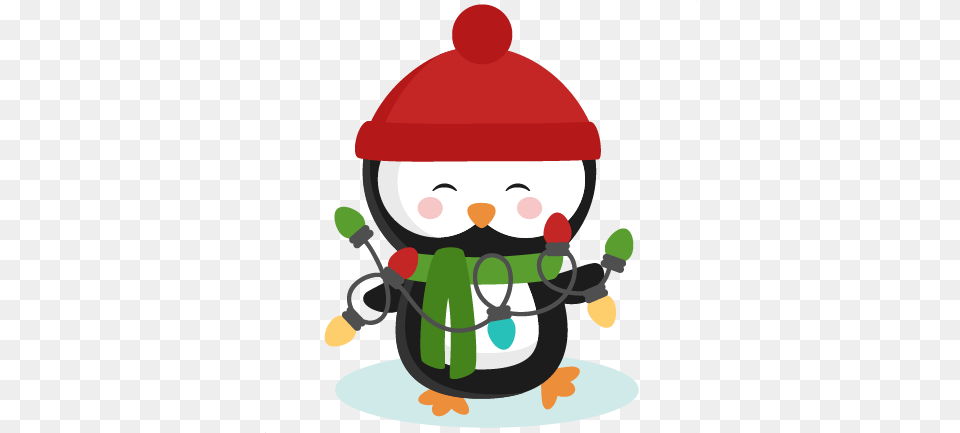 Penguin With Christmas Lights Clipart Images Penguin Christmas Cute Clipart, Nature, Outdoors, Snow, Snowman Free Png Download