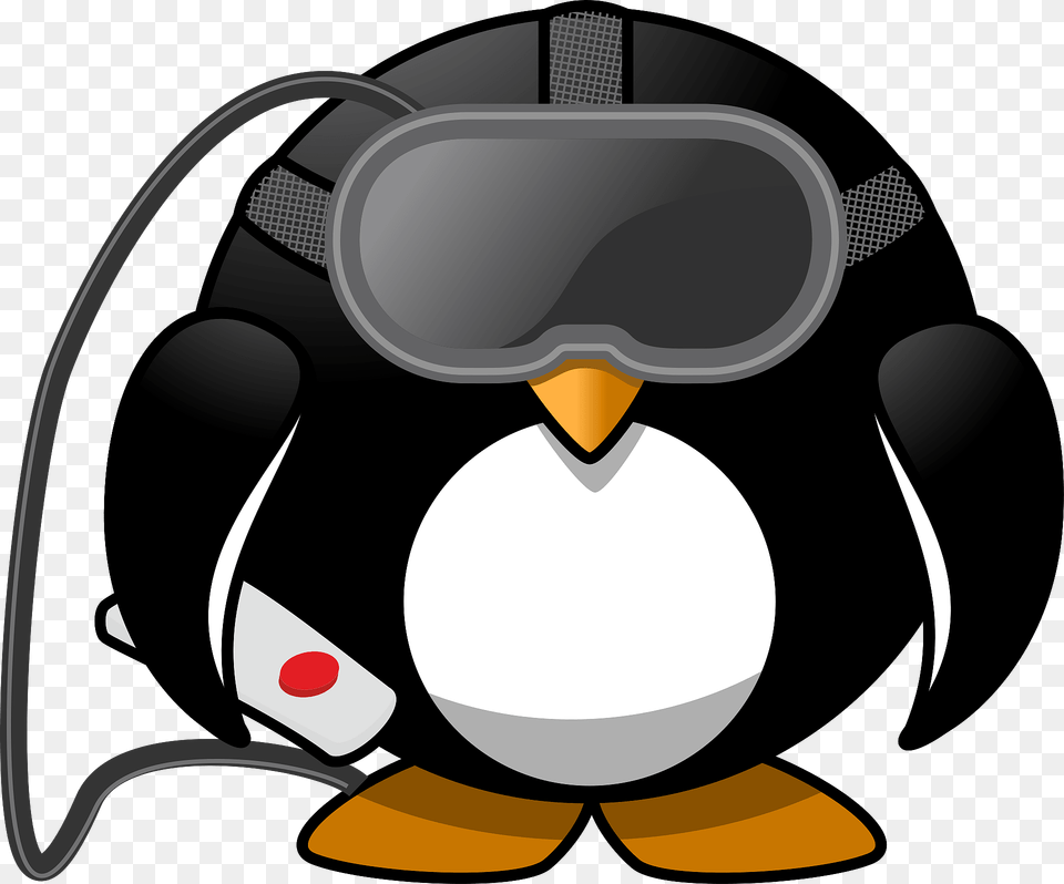 Penguin With Virtual Reality Goggles Clipart, Animal, Bird, Device, Grass Free Png Download