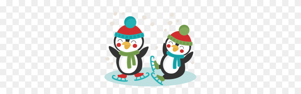 Penguins Ice Skating Scrapbook Cute Clipart, Nature, Outdoors, Winter, Snow Png Image