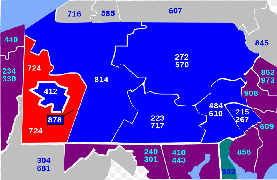 Pennsylvania Area Codes, Chart, Plot, Map, Atlas Free Png Download