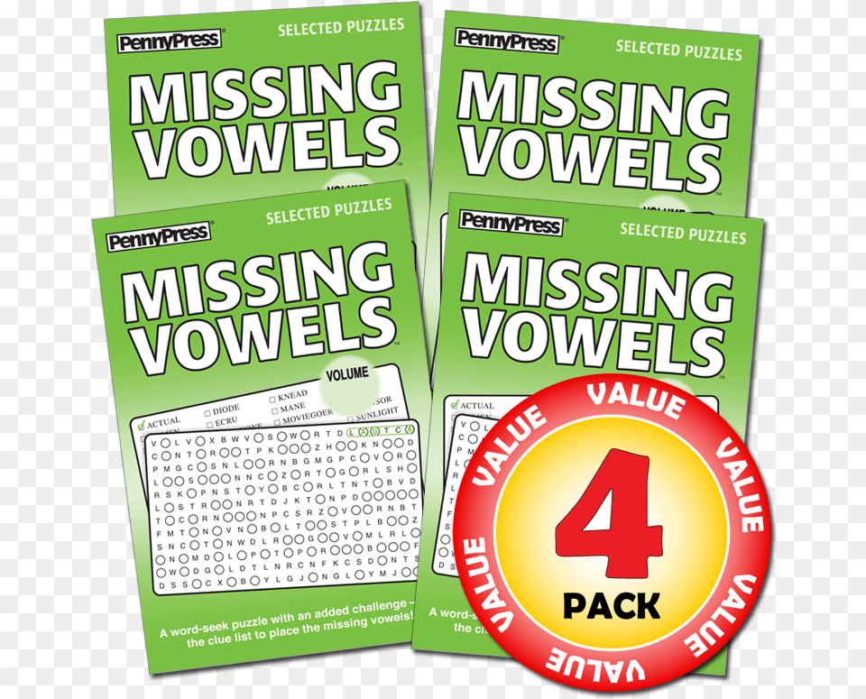 Penny Dell Favorite Missing Vowels Word Seek 4 Pack Carmine, Advertisement, Poster, Publication, Text Free Png