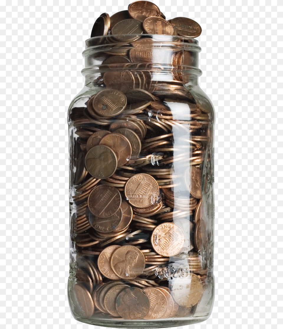 Penny Jar, Coin, Money, Bottle, Cosmetics Png Image
