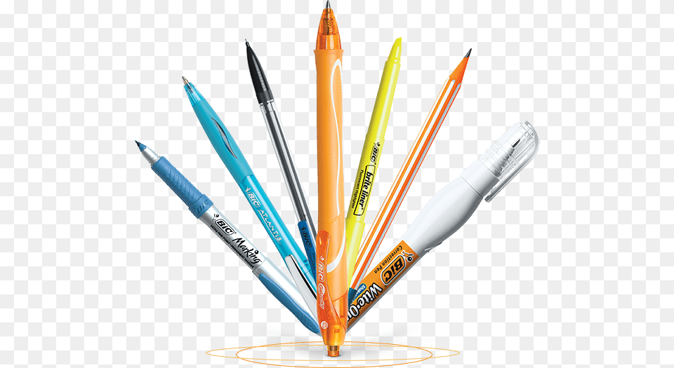 Pens And Bic Products Arranged In A Fan Like Array Product, Pen, Blade, Dagger, Knife Free Png