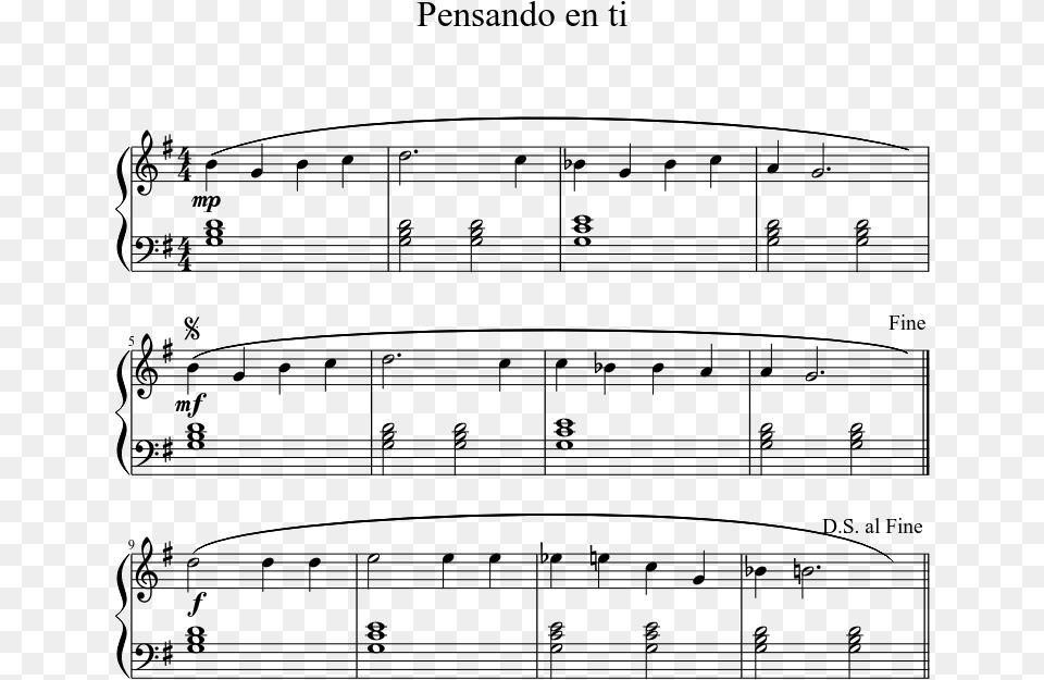 Pensando En Ti Sheet Music 1 Of 1 Pages Sheet Music, Gray Png