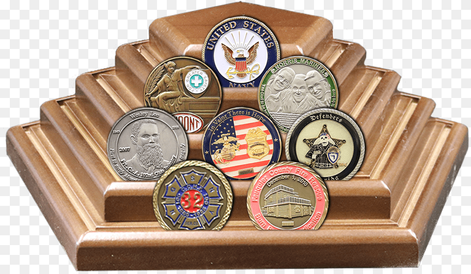 Pentagon 60 Coin Walnut Displa Pentagon Challenge Coin Holder, Person, Bronze, Skating, Rink Free Png Download