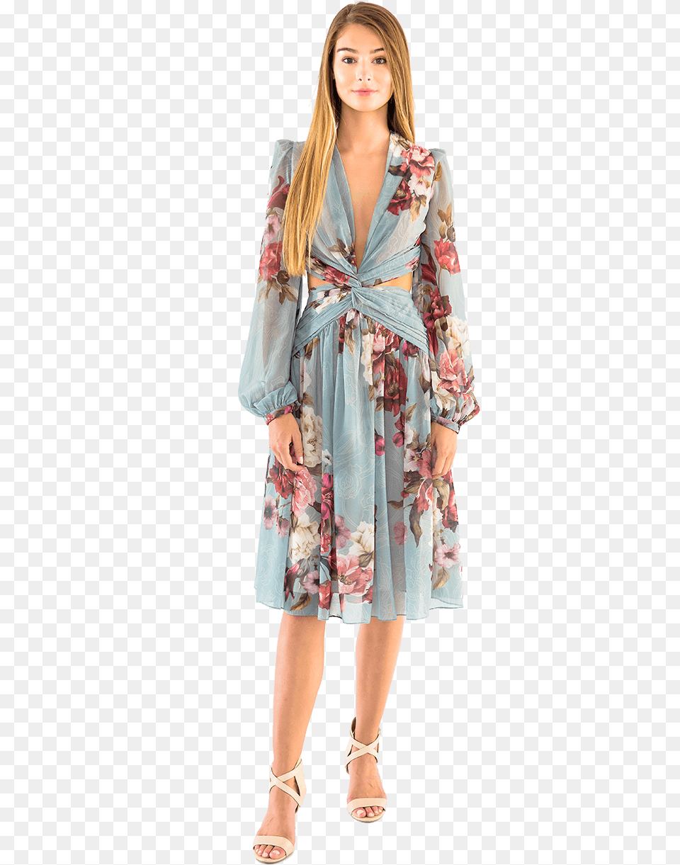 Peony Print Cutout Midi Dress Girl, Clothing, Robe, Fashion, Adult Free Png