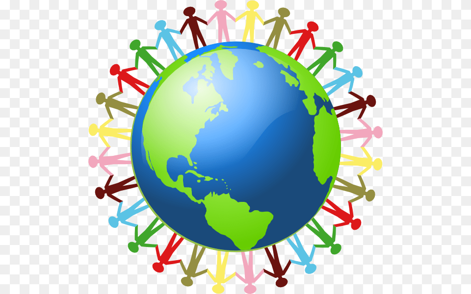 People Drawn In Different Colors Holding Hands Around Earth Clip Art, Astronomy, Globe, Outer Space, Planet Free Png Download