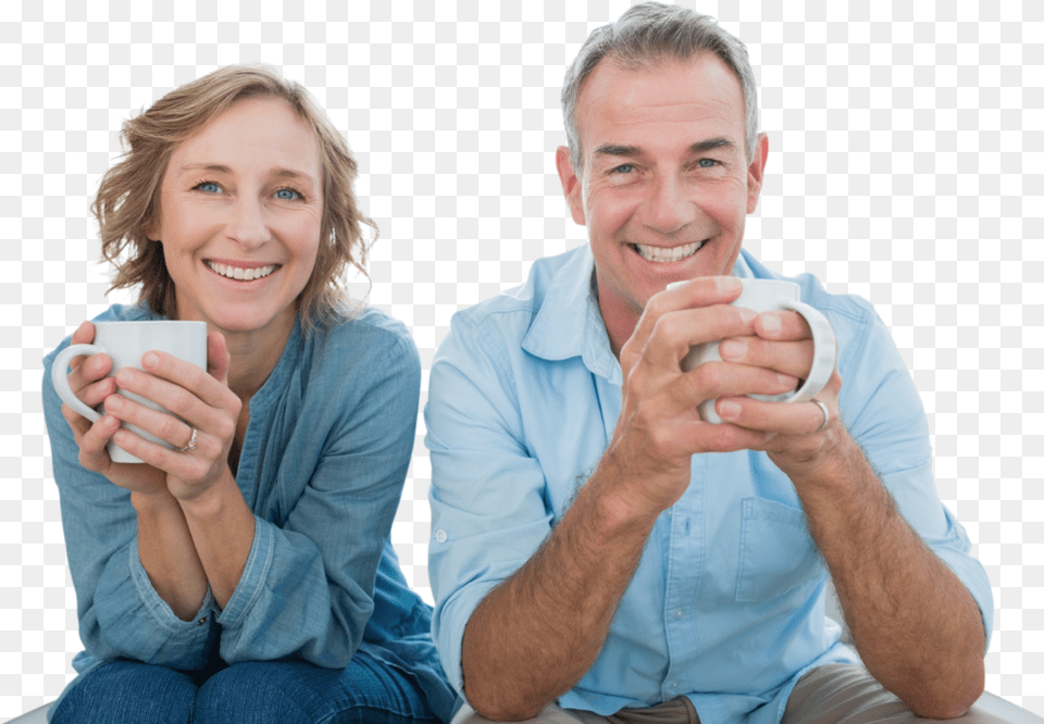 People Drinking Coffee At Home Middle Aged Man And Woman, Adult, Person, Hand, Finger Free Png Download