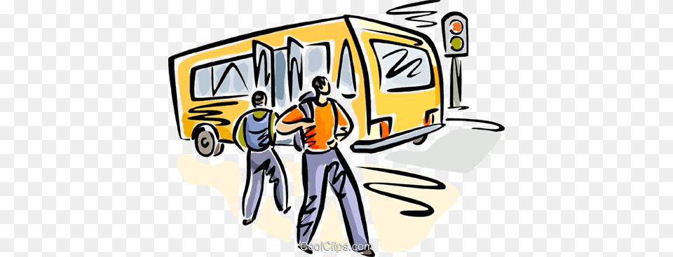 People Getting Off A Bus Royalty Free Vector Clip Art Illustration, Transportation, Vehicle, Person, School Bus Png