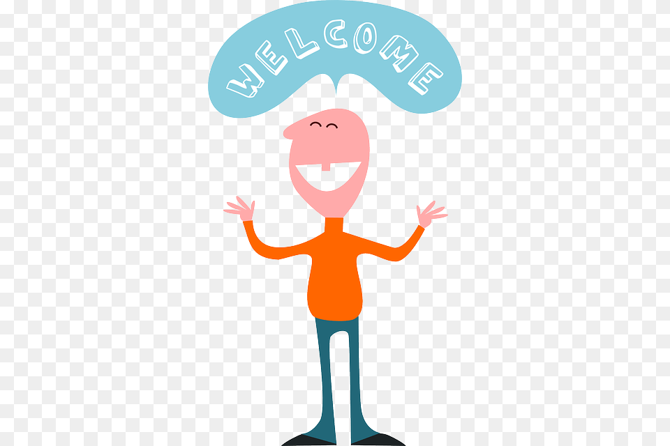 People Happy Person Welcome Smiling Standing Saying Welcome, Cartoon, Logo, Advertisement, Poster Free Transparent Png