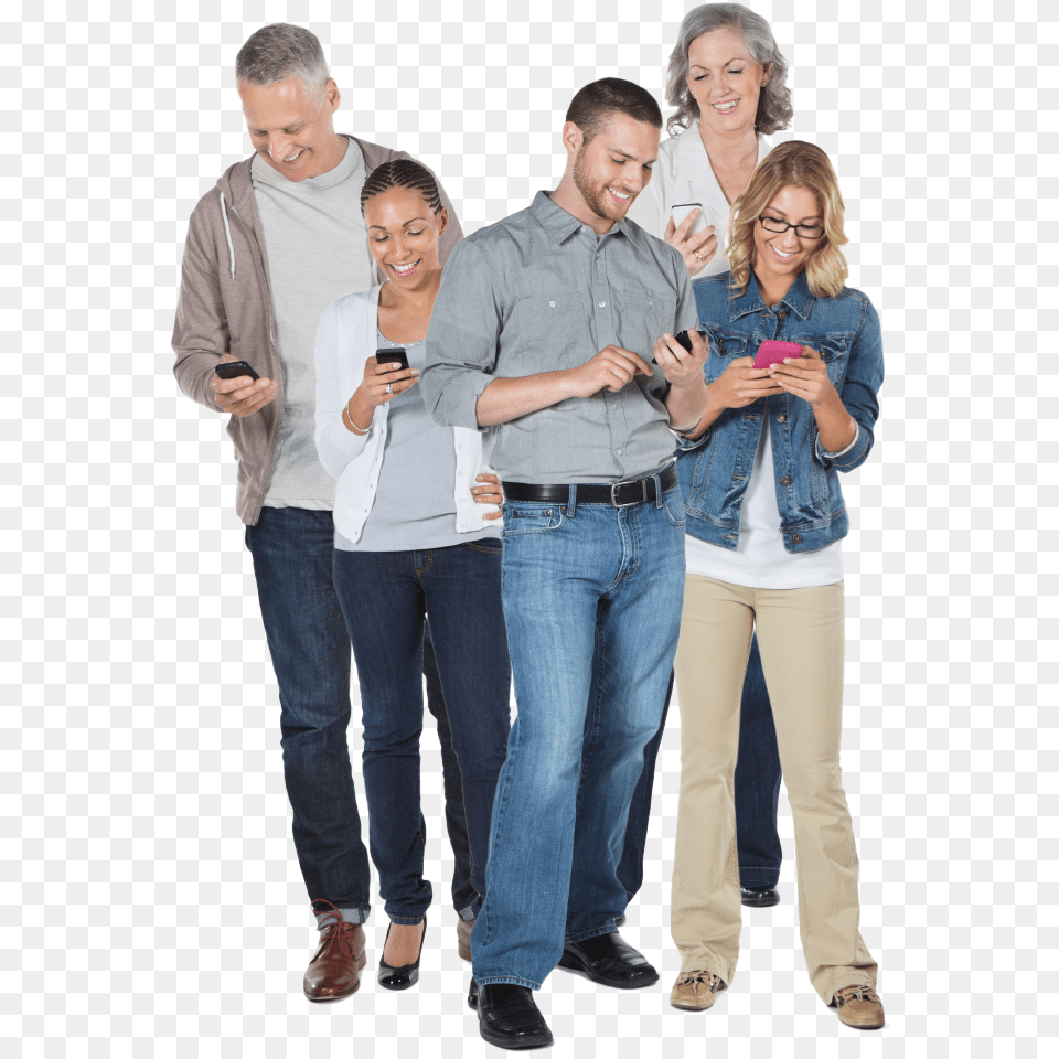 People Looking At Smartphones, Jeans, Pants, Clothing, Phone Free Png Download