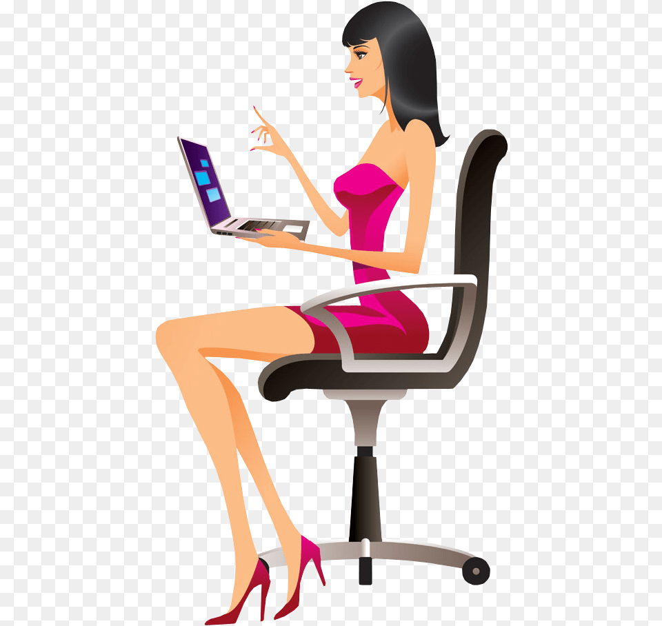 People Portfolio Categories Designshop Cartoon Girl With Laptop, Sitting, Computer, Electronics, Person Free Png Download