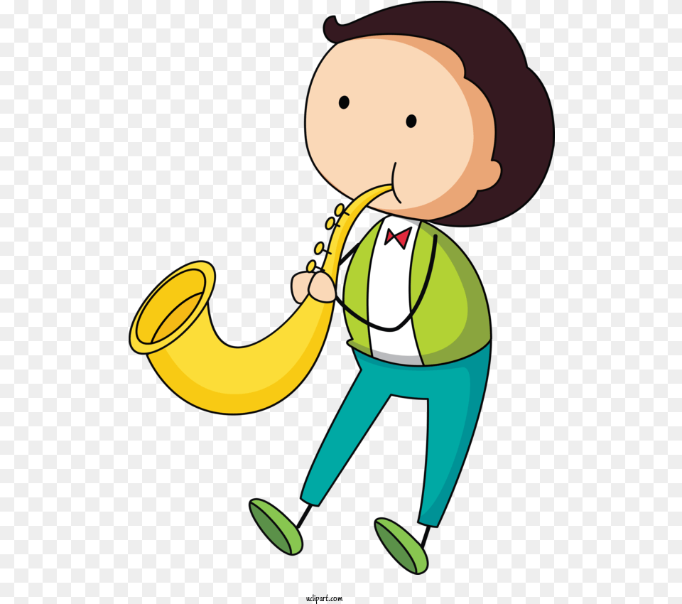 People Saxophone Cartoon Animation For Kid Kid Clipart Homem Tocando Trompete Desenho Simples, Banana, Food, Fruit, Produce Free Png Download