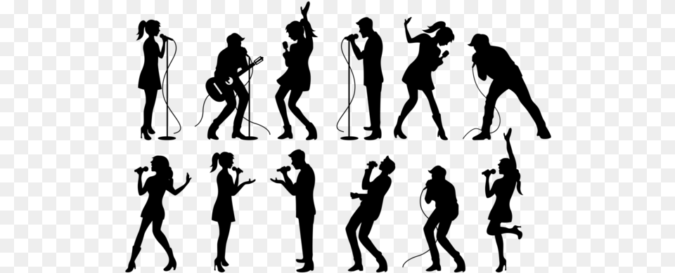 People Singing Silhouettes Vector People Singing Silhouette, Gray Free Transparent Png