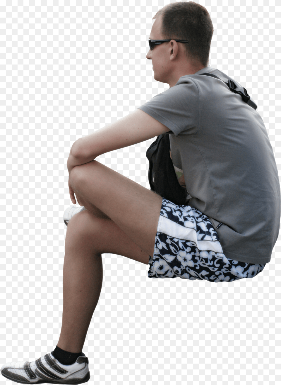 People Sitting Back Picture Man Sitting Side, Sneaker, Footwear, Person, Shoe Free Png Download