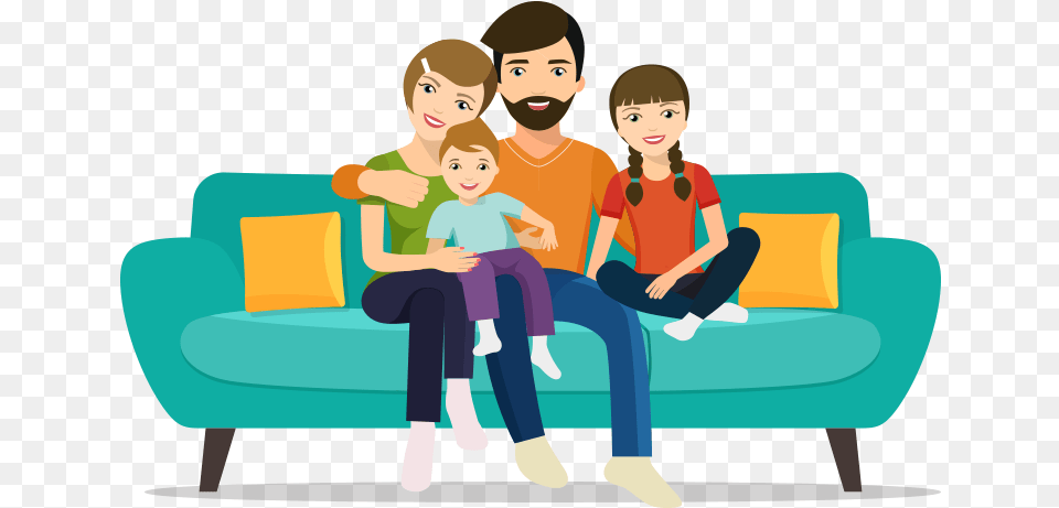People Sitting Family At Home Illustration, Person, Couch, Furniture, Clothing Free Png