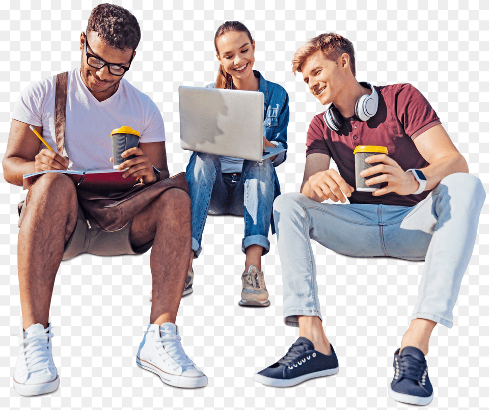 People Sitting Group Students Cutout Transparent Student Cut Out, Headphones, Person, Clothing, Shoe Png