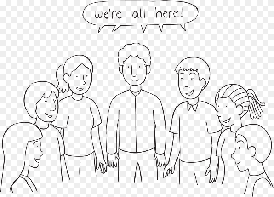People Standing In A Circle Saying We Re All Here In Line Art, Adult, Male, Man, Person Png