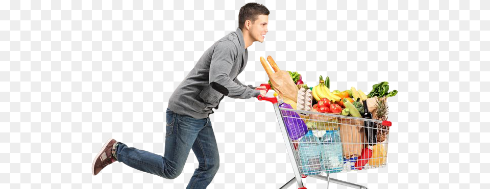 People Supermarket Pushing A Full Shopping Cart Vs Empty, Person, Boy, Male, Teen Free Transparent Png