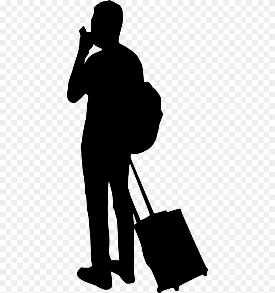 People With Luggage Silhouette Silhouette With Suitcase, Gray Png Image