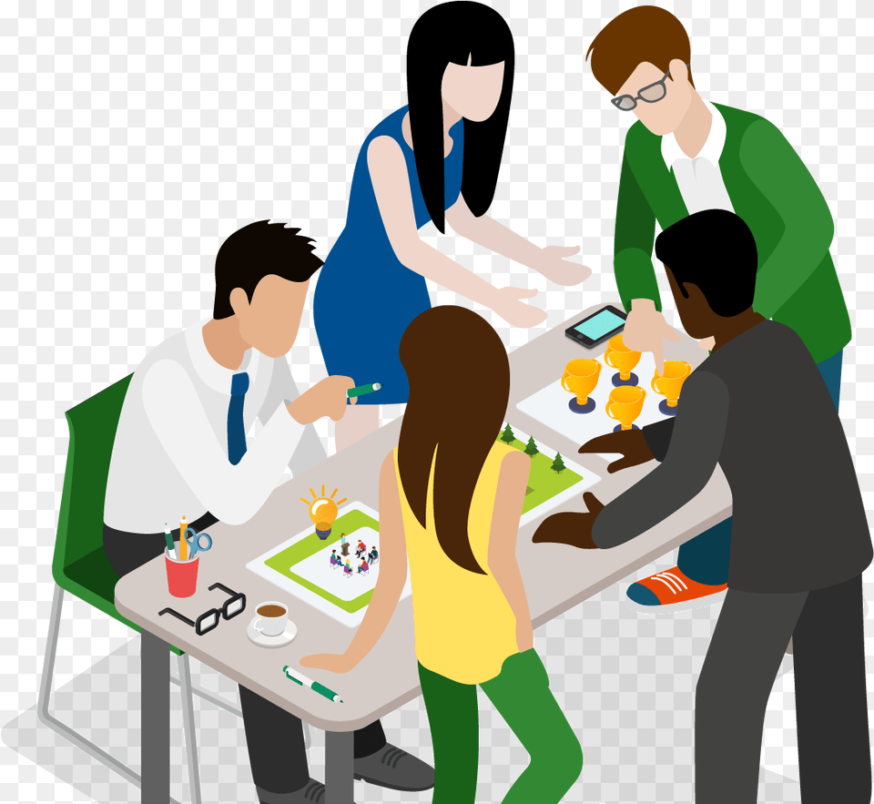People Working Together At A Table Business People Cartoon, Pen, Woman, Man, Male Free Png Download